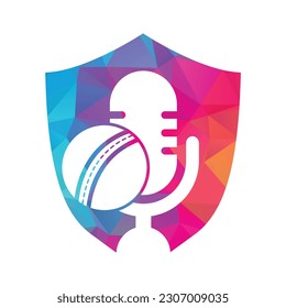 Cricket Podcast logo design template. Microphone and cricket ball logo concept design.