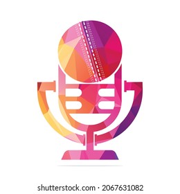 Cricket Podcast logo in Trophy shape. Microphone and cricket ball logo concept design.