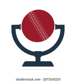 Cricket Podcast logo in Trophy shape. Microphone and cricket ball logo concept design.