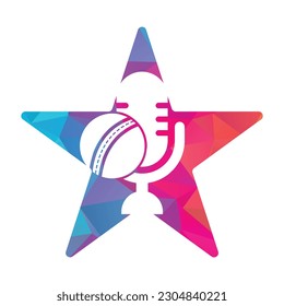 Cricket Podcast star shape concept logo design template. Microphone and cricket ball logo concept design.