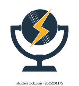 Cricket Podcast thunder logo in Trophy shape. Microphone and cricket ball logo concept design.