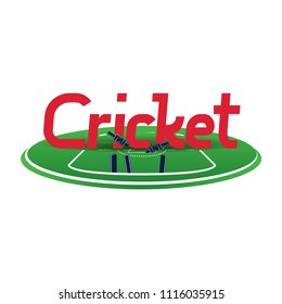 Cricket Poster Event Info Postcard Design, Cricket wicket on the field, vector
