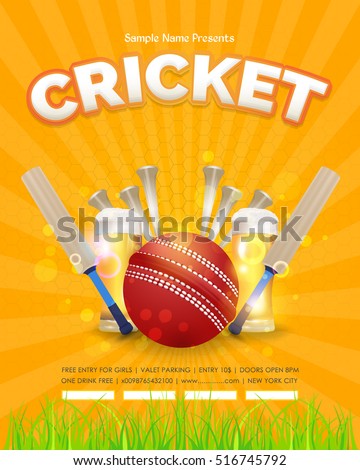 Cricket Poster Event Info Postcard Design Stock Vector (Royalty Free ...