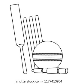 Cricket racket and ball equipment in black and white