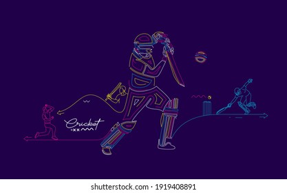 Cricket rainbow flat line banner batsman championship background. Use for cover, poster, template, brochure, decorated, flyer, banner.