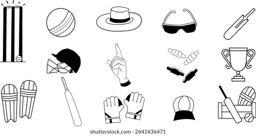 Cricket related icon,cricket design set,gentleman game doddle design,Hand drawn design,Background design for cricket related poster and design.