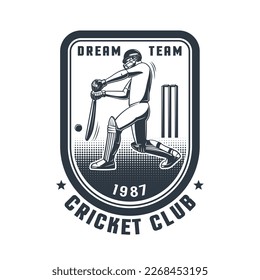 Cricket retro emblem with batsman. Cricket team badge with player. Vector illustration