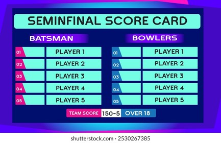 cricket semi final game leaderboard with abstract background vector