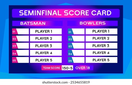 cricket semi final game leaderboard with abstract background vector