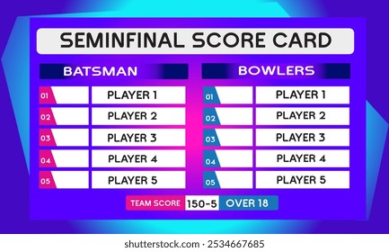 cricket semi final game leaderboard with abstract background vector