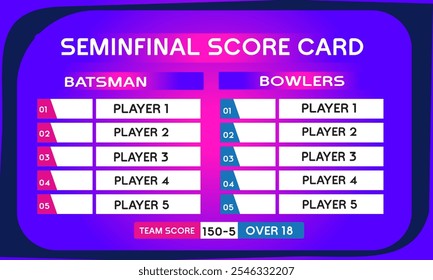 cricket semi final game leaderboard with abstract background vector