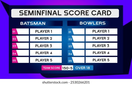 Tabla de clasificación del juego de puntuación semifinal de cricket con Vector de fondo abstracto