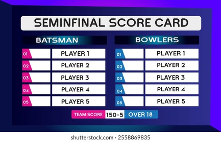 cricket semi final scorecard game leaderboard with abstract background Stock Vector