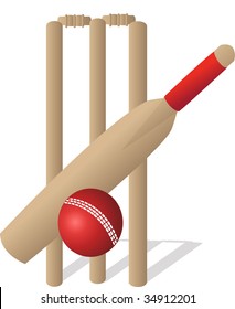 cricket set with bat ball and wickets on a white background