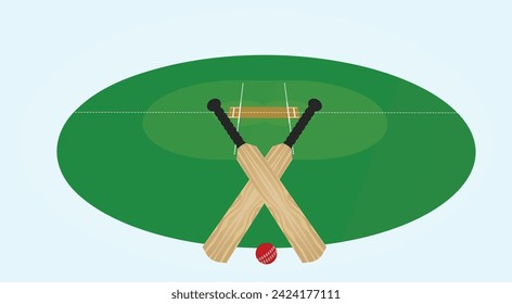 Cricket set in front of field. vector