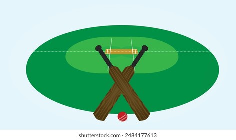 Cricket set in front of field. vector