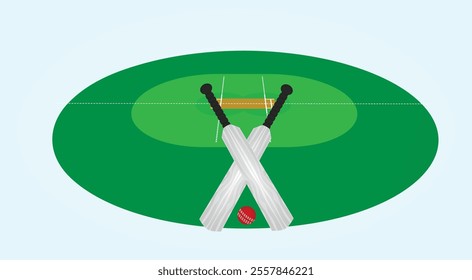 Cricket set in front of field. vector