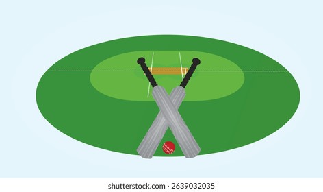 Cricket set in front of field. vector	