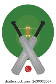 Cricket set in front of field. vector	