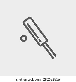 Línea delgada del icono del juego del cricket para diseño plano minimalista moderno y móvil. Icono vector de gris oscuro sobre fondo gris claro.