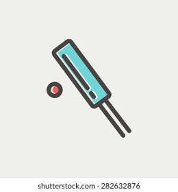 Cricket set game icon thin line for web and mobile, modern minimalistic flat design. Vector icon with dark grey outline and offset colour on light grey background.