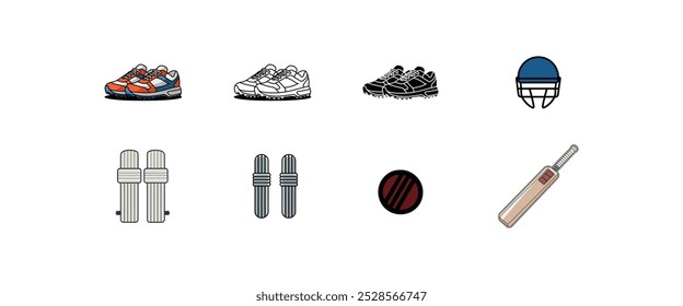 Críquete isolado em fundo branco. Críquete, bola e capacete. Elementos de design de críquete para logotipo, etiqueta, crachá, cartaz. Ilustração vetorial