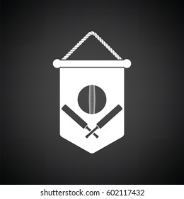 Cricket shield emblem icon. Black background with white. Vector illustration.