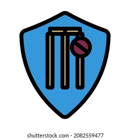 Cricket Shield Emblem Icon. Editable Bold Outline With Color Fill Design. Vector Illustration.