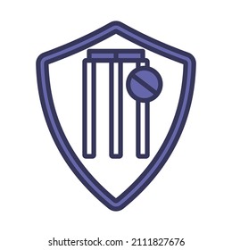 Cricket Shield Emblem Icon. Editable Bold Outline With Color Fill Design. Vector Illustration.