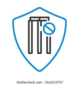 Symbol des Cricket Shield-Emblems. Bearbeitbare, fette Rahmenlinie mit Farbfülldesign. Vektorgrafik.