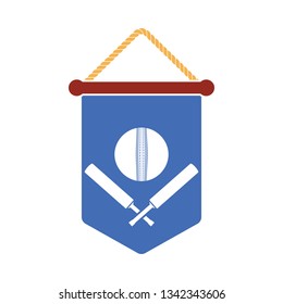 Cricket shield emblem icon. Flat color stencil design. Vector illustration.