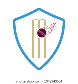 Cricket shield emblem icon. Flat color stencil design. Vector illustration.