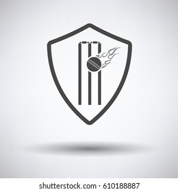 Cricket shield emblem icon on gray background, round shadow. Vector illustration.