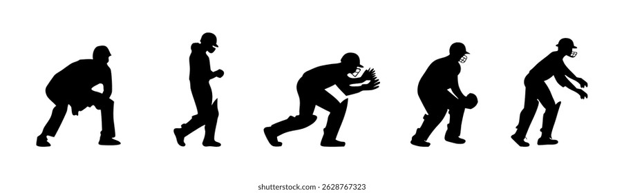 Cricket Silhouette Collection Set, Cricket batsman in action.
