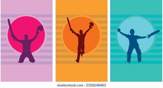 cricket silhouette player, cricketer vector, cricket winning celebration vector, cricket poster