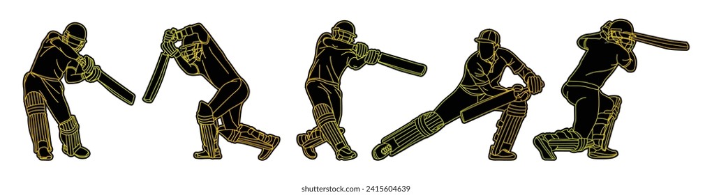 Cricket silhouettes. Large collection of silhouettes of cricket player - batsman.