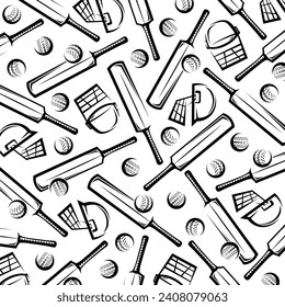 Cricket and soccer background, pattern set. Collection icons cricket. Vector