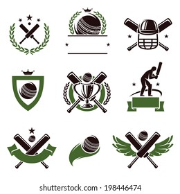 Cricket and soccer labels and icons set. Vector