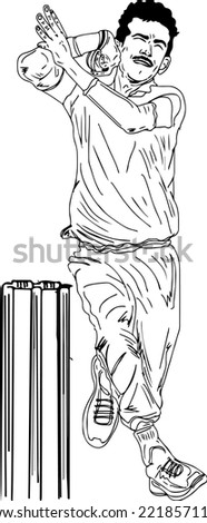 cricket spin bowling action, Leg spin bowling action outline vector illustration, spin bowling sketch drawing, cricket bowler cartoon silhouette