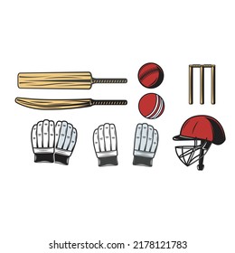 Cricket sport design elements flat classic sketch