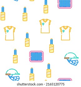 Cricket Sport Game Accessory Vector Seamless Pattern Color Line Illustration