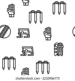 Cricket Sport Game Accessory vector seamless pattern thin line illustration