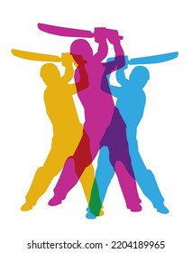 Cricket sport graphic with player in action.