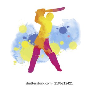 Cricket sport graphic with watercolor background.