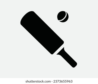 Cricket Sport Icon Bat Ball Competition Game Sport Sports Tournament Match Sporting Equipment Black White Shape Line Outline Sign Symbol EPS Vector