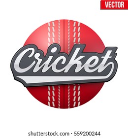 Cricket sport Label eith Ball and tag. Sporting Symbol and mascot. Vector Illustration Isolated on white background.