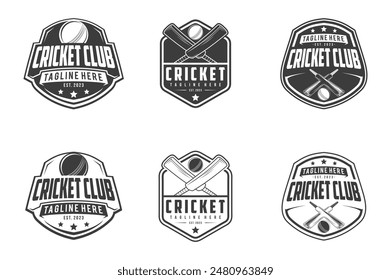 Cricket sport Logo Badge emblem vector illustration, cricket team sport design, sticks and cricket ball vector monochrome style