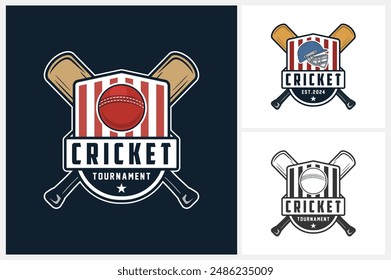 Cricket sport logo design template, cricket team emblem collection, cricket tournament badge logo design vector illustration