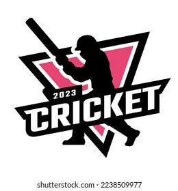 Cricket sport logo with player silhouette.