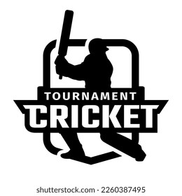 Cricket sport logo with player silhouette.